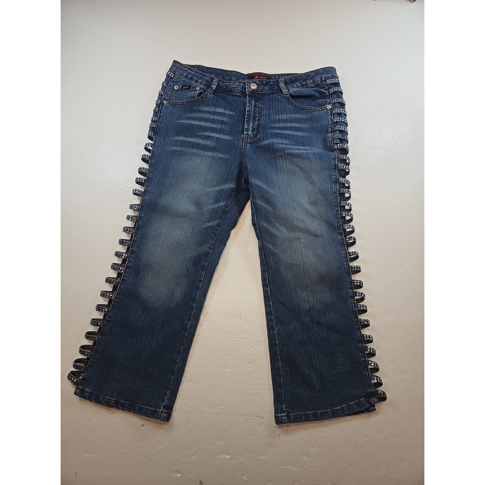 Platinum Plush Jeans/Capri Womens 15(34x23.5) Open Leg Rhinestone Jewels Bling